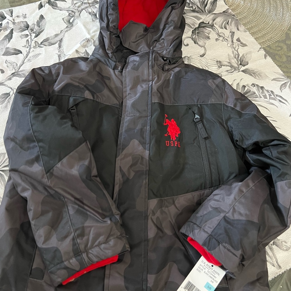 U.S. Polo Assn. Black and Red Puffer Jacket